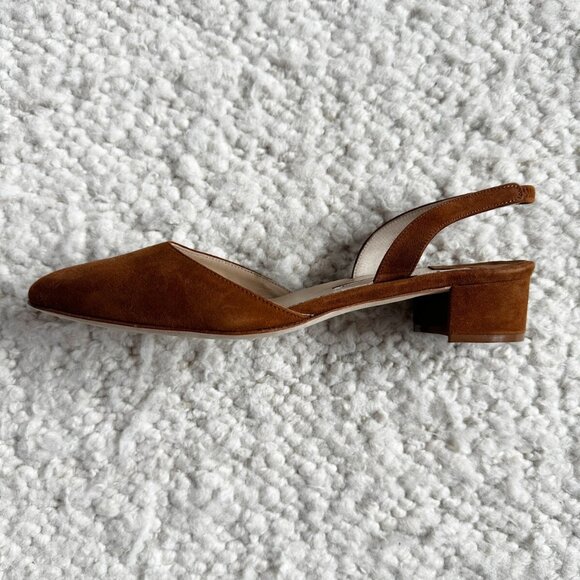 Manolo Blahnik Aspro Suede Block Heel Slingback Heels - Picture 2 of 5